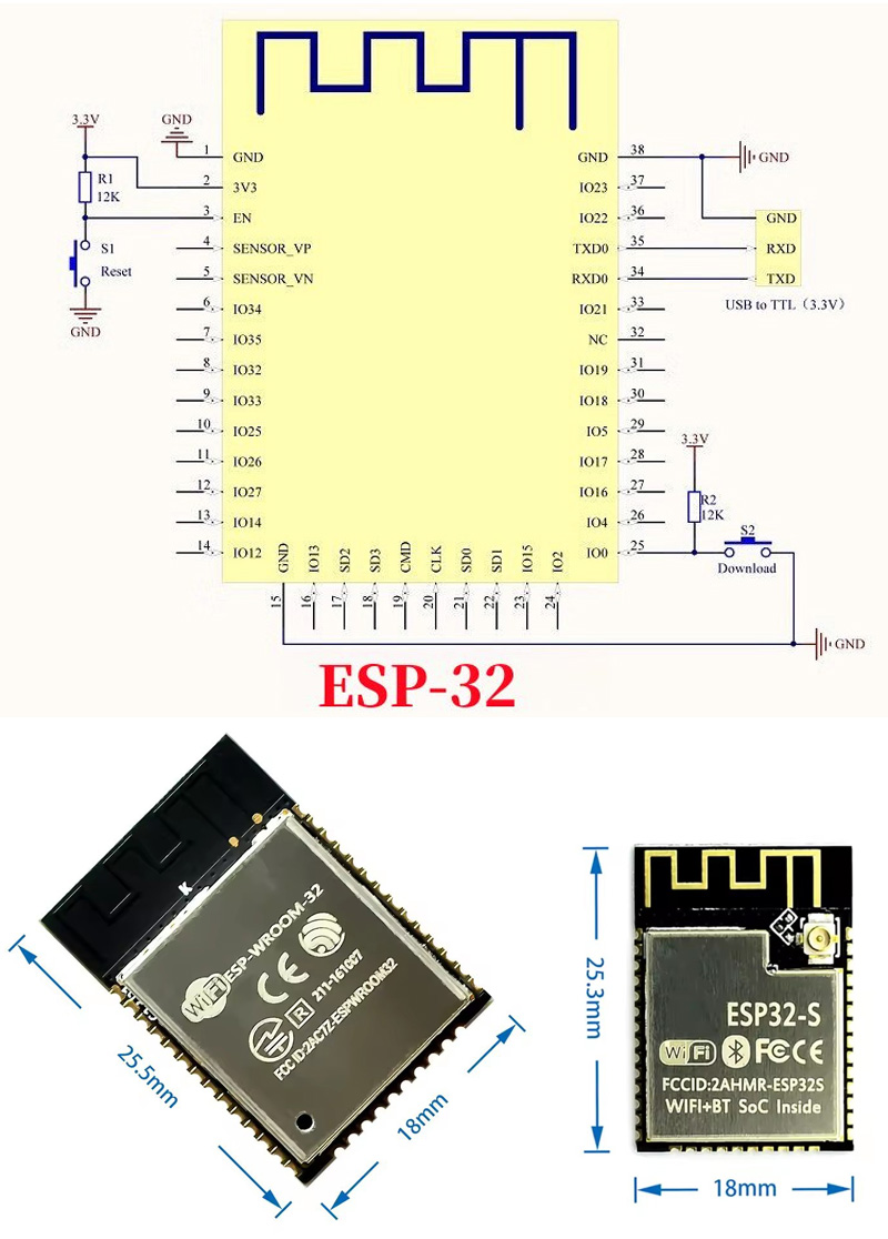 ESP32 ESP-32S ESP-12E ESP-12F  - Esp32 Wifi Bluetooth Module incelemesi ve fiyatı